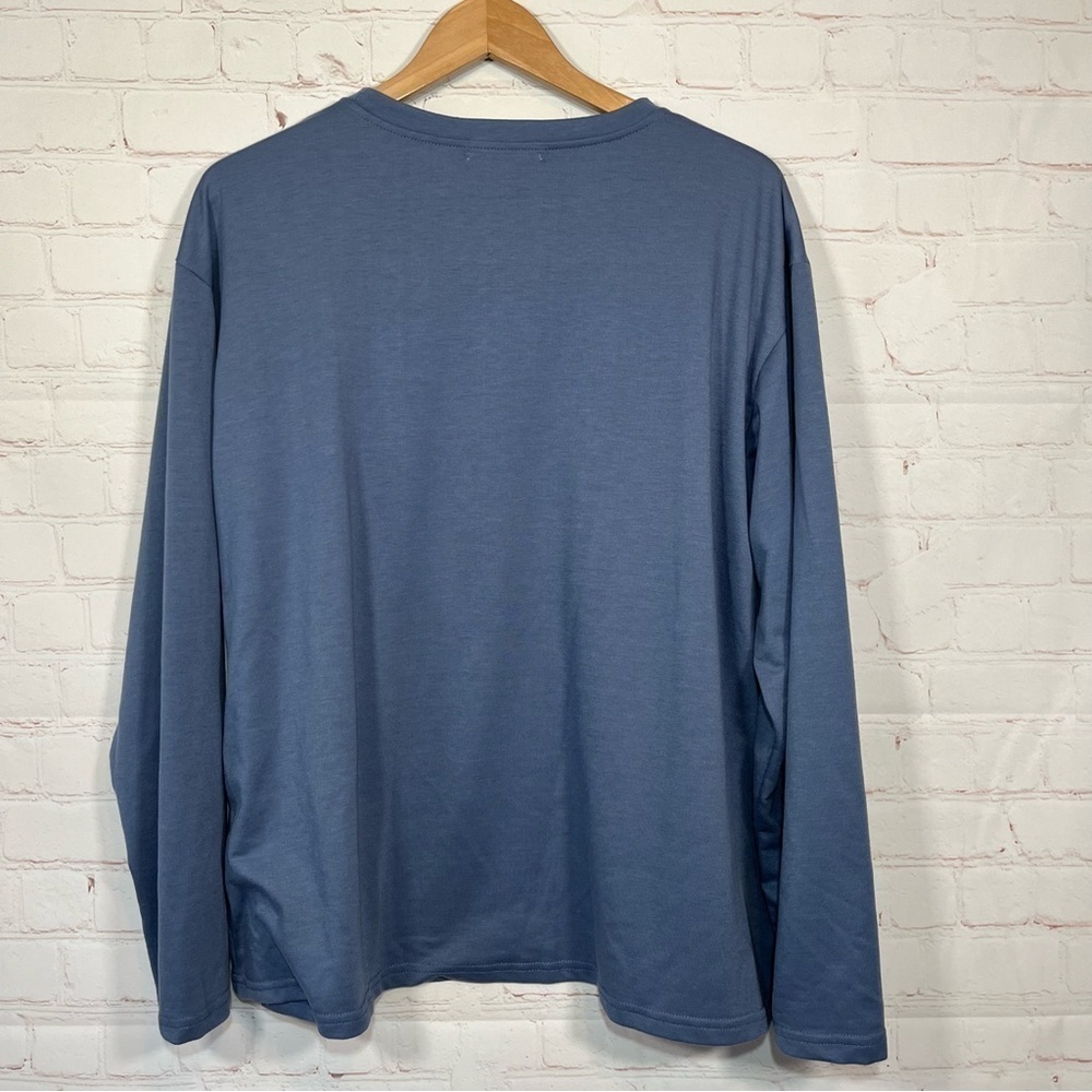 MISSLOOK Just Breathe Shirt Womens 2XL Blue Long Sleeve Crew Neck - Picture 7 of 7
